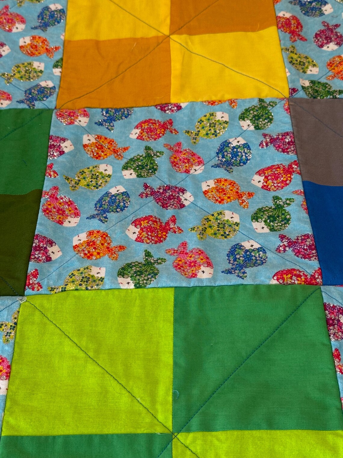 Baby Fish Rag Quilt, Handmade Cotton Flannel Blanket (43x43) - Etsy