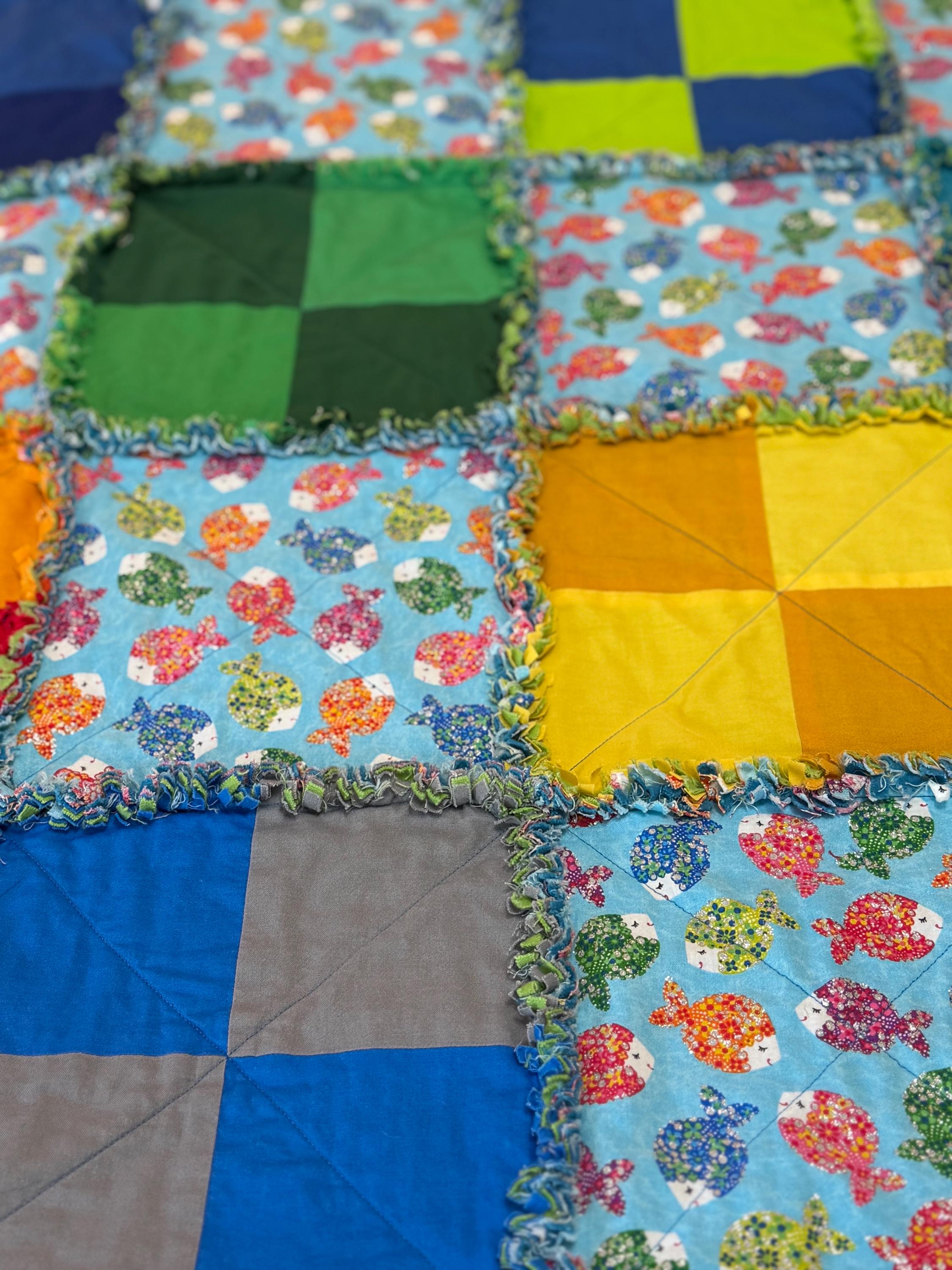 Fish Rag Quilt Baby Fish Rag Quilt, Baby Blanket, Cotton Rag Quilt, Stroller Cover ...