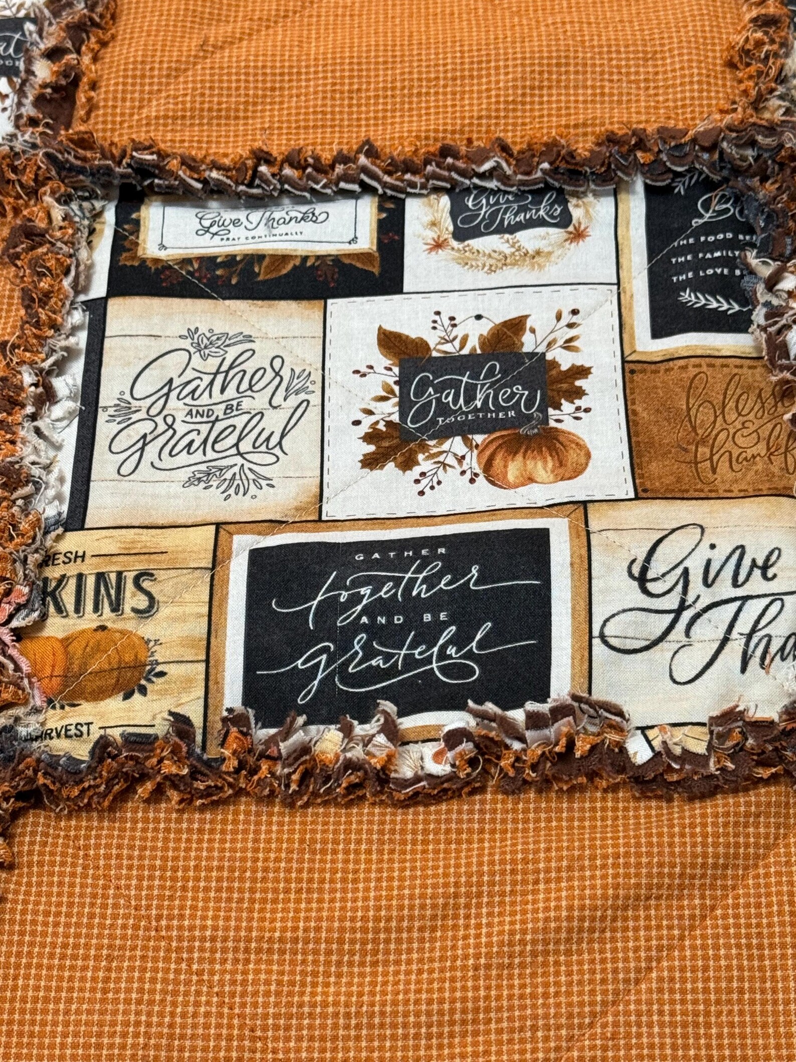 Give Thanks Rag Quilt, Sofa Rag Quilt, Sofa Throw, Farmhouse, Autumn ...