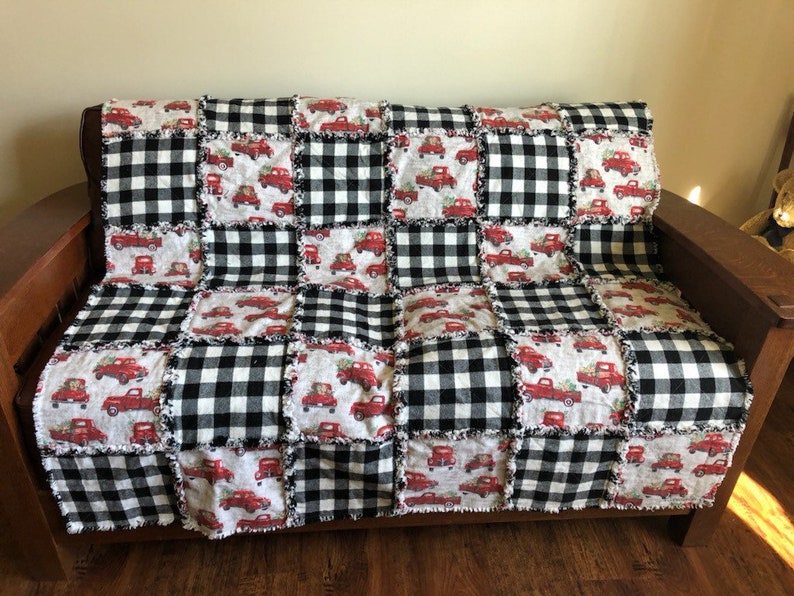 Red Truck Buffalo Check Sofa Throw sofa rag quilt sofa Etsy