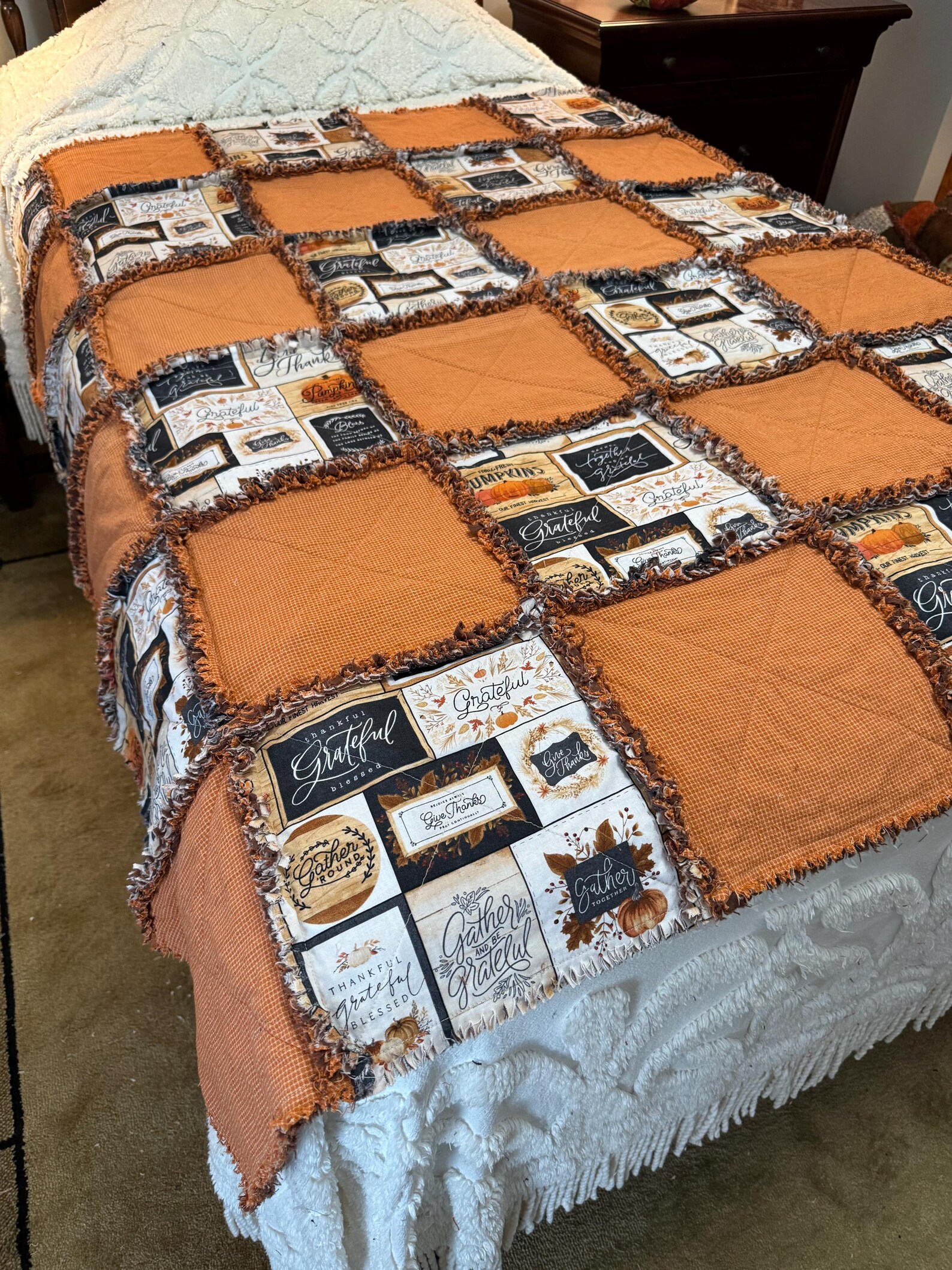 Give Thanks Rag Quilt, Sofa Rag Quilt, Sofa Throw, Farmhouse, Autumn ...