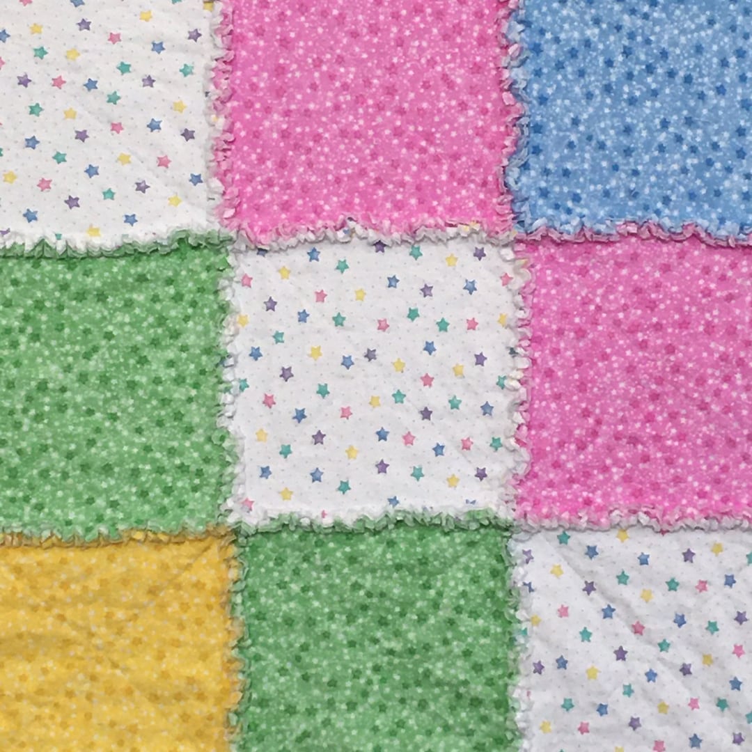 Pastel Star Baby Rag Quilt, Handmade Flannel Blanket (43x43) - Etsy