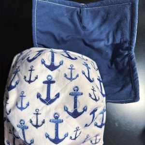 Nautical Anchor Microwave Bowl Cozy, Reversible Cotton Bowl Holder