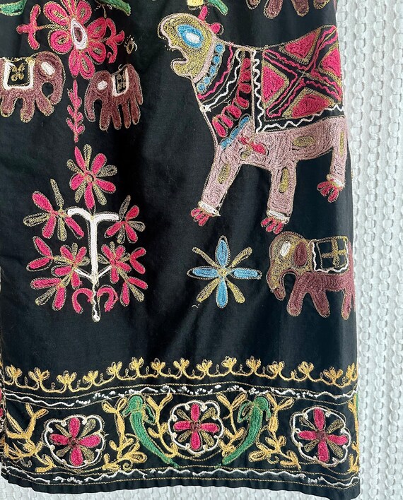 Embroidered Black Skirt, 100% Cotton Circle Skirt… - image 4