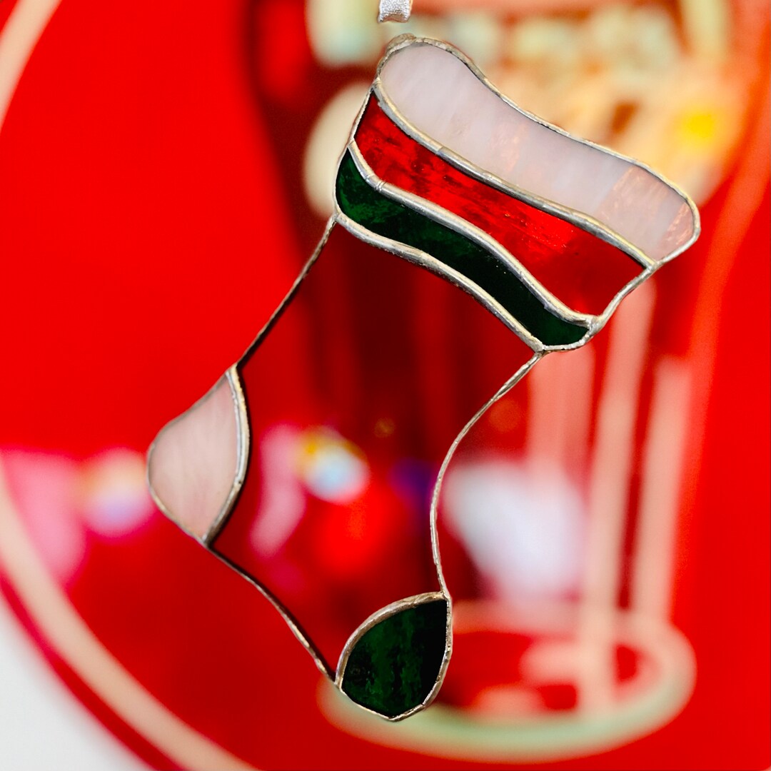 Vintage Stainedglass Stocking Tree Ornament in Red and Green Etsy