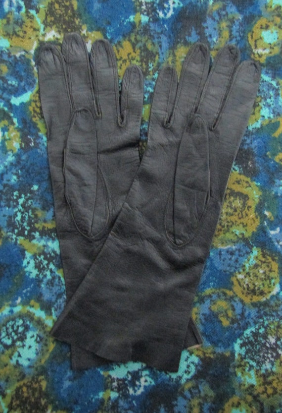 1980's Women's Long Soft Leather Gloves in Black … - image 2