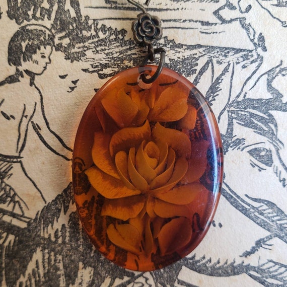 Pendant Necklace with Etched Rose, Vintage Boho J… - image 2