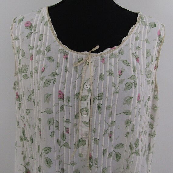 80s Cotton Button Down Nightgown in White with Gre