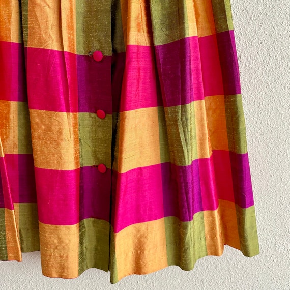 Silk Skirt in Pink Yellow Green Stripes, Button C… - image 2