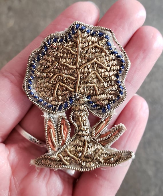 Vintage Beaded and Embroidered Tree Pin Brooch in… - image 1