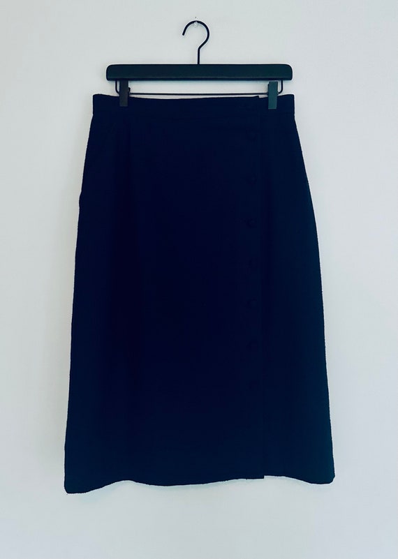 Wool Pencil Skirt in Navy Blue, Vintage Fitted Sk… - image 3