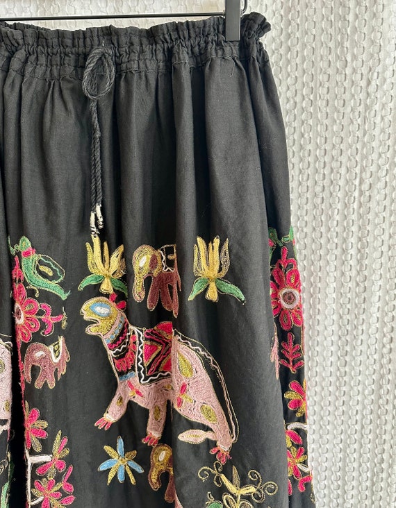 Embroidered Black Skirt, 100% Cotton Circle Skirt… - image 1