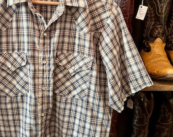 Wrangler Short Sleeve Pearl Snap Shirt in Brown and Black Stripes, Size ...