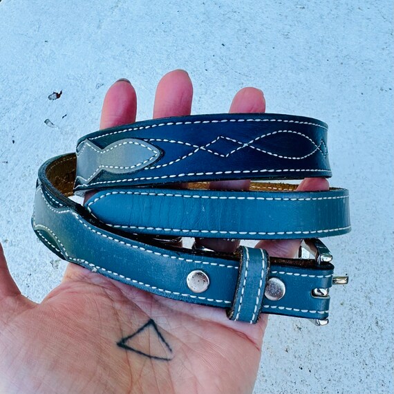 Navy Blue and Gray Circle Y Leather Belt, Women's… - image 1