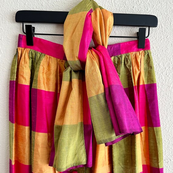 Silk Skirt in Pink Yellow Green Stripes, Button C… - image 5