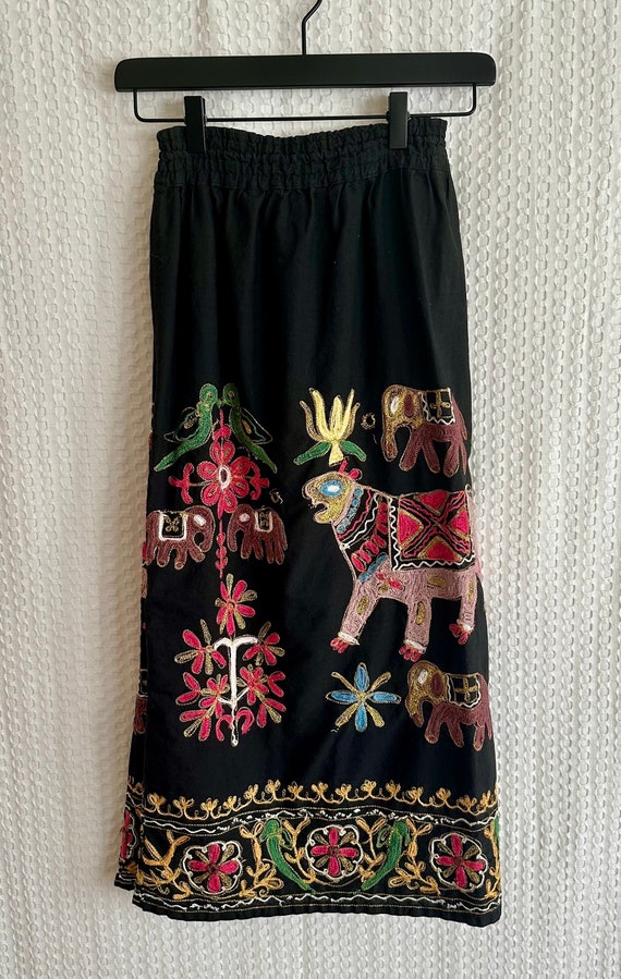Embroidered Black Skirt, 100% Cotton Circle Skirt… - image 3