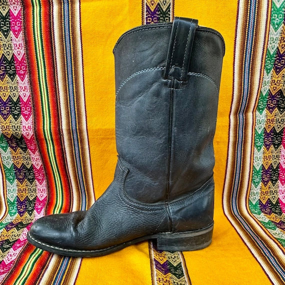 Navy Blue Leather Roper Western Cowboy Boots, Wom… - image 3