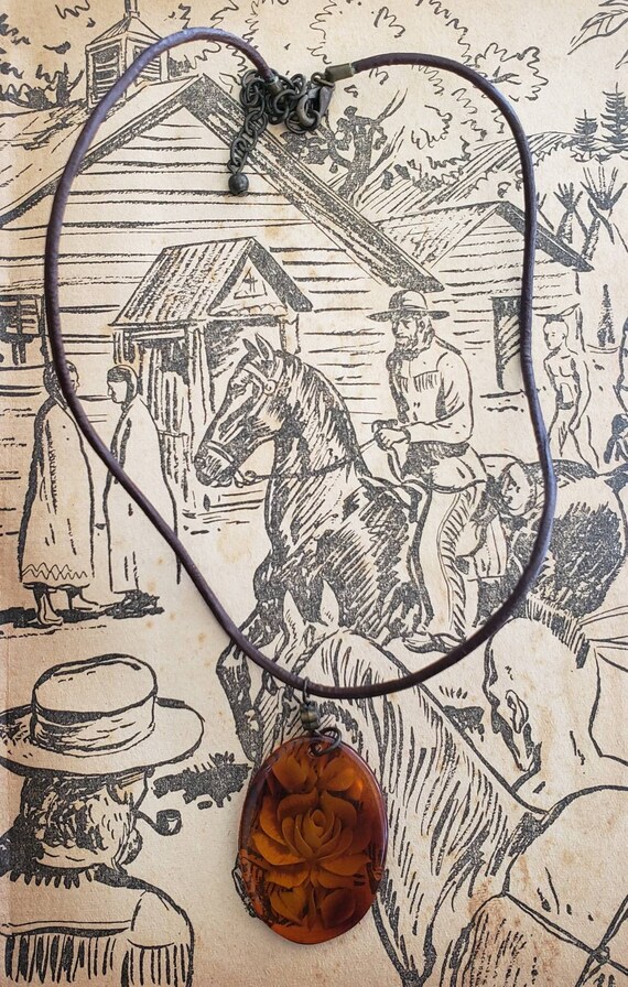 Pendant Necklace with Etched Rose, Vintage Boho J… - image 3