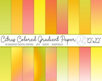 Bright Citrus Gradient Digital Paper Pack, 18 Backgrounds in Pink Yellow Orange Green, 12x12 Digital Papers for Crafts, INSTANT DOWNLOAD, 03