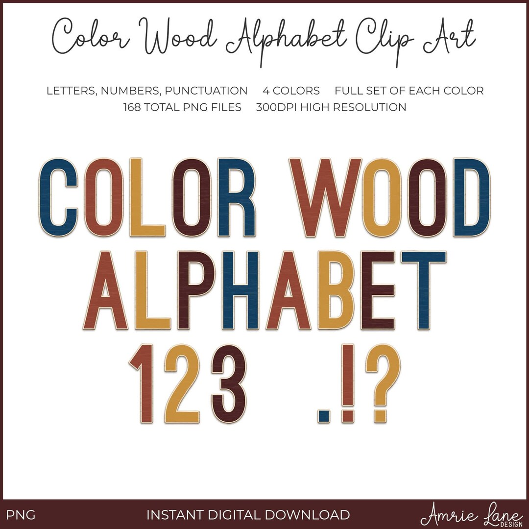 Wood Alphabet Clip Art in 4 Colors PNG Wooden Textured - Etsy Australia