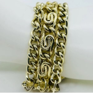 LISNER mid century triple chain chunky gold tone fold over clasp vintage bracelet.