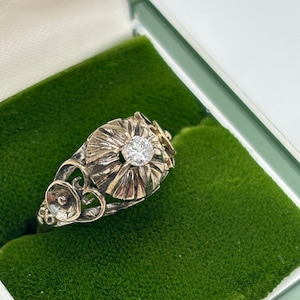 10k Gold Diamond Art Nouveau Ring - Antique Cocktail Engagement Ring, Size 5.5