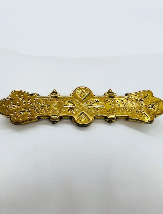 Victorian antique gold filled hand etched bar broo