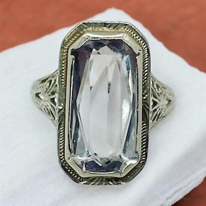 Antique Art Deco Lavender Spinel Ring: 14k White Gold Filigree, Size 6.5