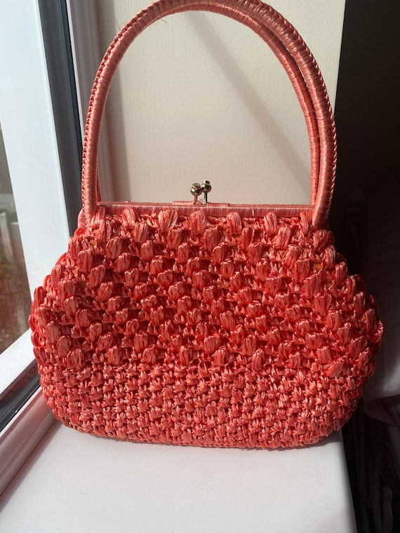 Vintage 1960s Orange Raffia Handbag