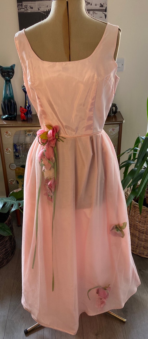 Vintage 1950s Pink Roses Ball Gown