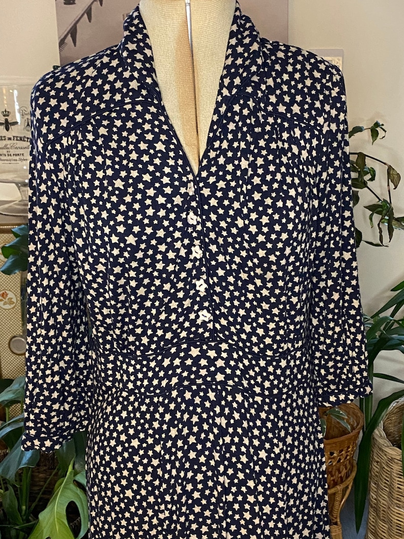 Vintage Kath Kidston Navy and Beige Jersey Star Dress