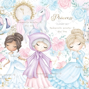 Märchenprinzen Clipart. Prinzessin Aquarell Clipart. Kürbis-Wagen und Maus. Schloss. Kommerzielle Nutzung. Digitale Png-Dateien.