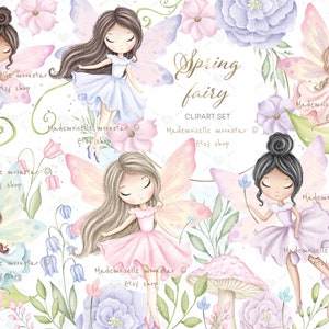 Magische, lentefeeëntuin. Leuke aquarel magische clipart. Betoverde tuin 300 DPI PNG-bestanden. Commercieel gebruik.