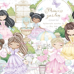 Little princess spring garden clipart set. Magic garden. Flowers in pot. PNG files instant download. Commercial use.