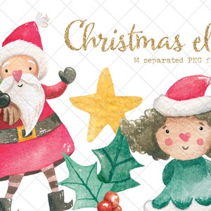Christmas Watercolor Clipart Set, Santa and Elf, Xmas Clipart, Santa ...