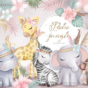 Boho nursery mignon Clipart Set. Animaux tribaux de la jungle FICHIERS PNG. Animaux de safari bébés clipart. Téléchargements numériques à usage commercial.