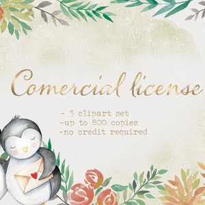 Licenza commerciale 3 Clipart imposta 800 copie. Licenza stampabile ClipArt Watercolor Clipart Set.