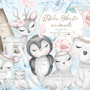 Boho nursery cute Clipart Set. Tribal arctic animals PNG files. Arctic animals babies clipart. Digital downloads for commercial use.