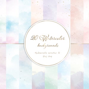 20 Pastel watercolor backgrounds JPG files. A4 format (210 x 297 mm).