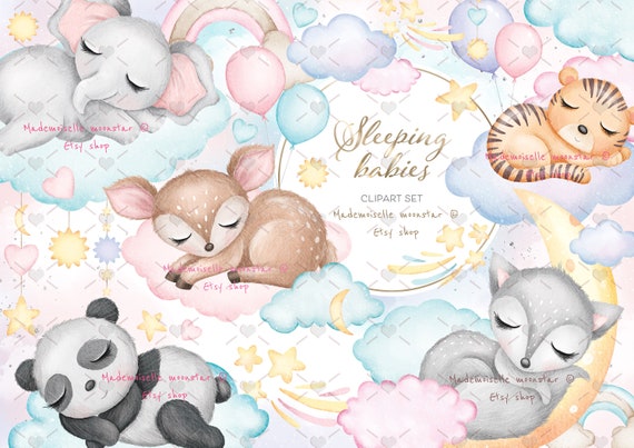 Cute Sleeping Animals Babies Clipart Set. Fox Panda Deer - Etsy Cute Sleeping Animals Babies Clipart Set. Fox Panda Deer - Etsy
