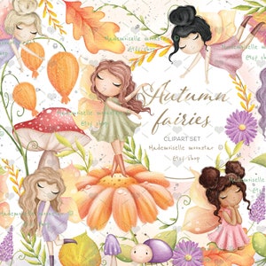 Autumn fairies garden clipart set. Enchanted garden 300 DPI PNG files. Commercial and personal use.