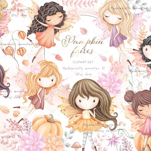 Pompoen, herfst Faires clipart set. Betoverde herfsttuin. 300 DPI PNG-bestanden. Commercieel gebruik