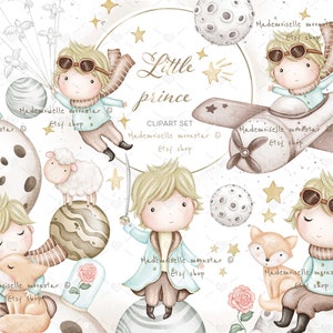 Der kleine Prinz Aquarell Clipart Set. Kommerzielle und persönliche Nutzung. 300 dpi PNG-Dateien.