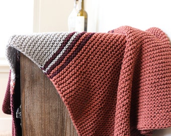 Summer Eve Blanket | Knit Pattern | Garter Knit Blanket | Easy Striped Bulky Blanket Knitting Pattern