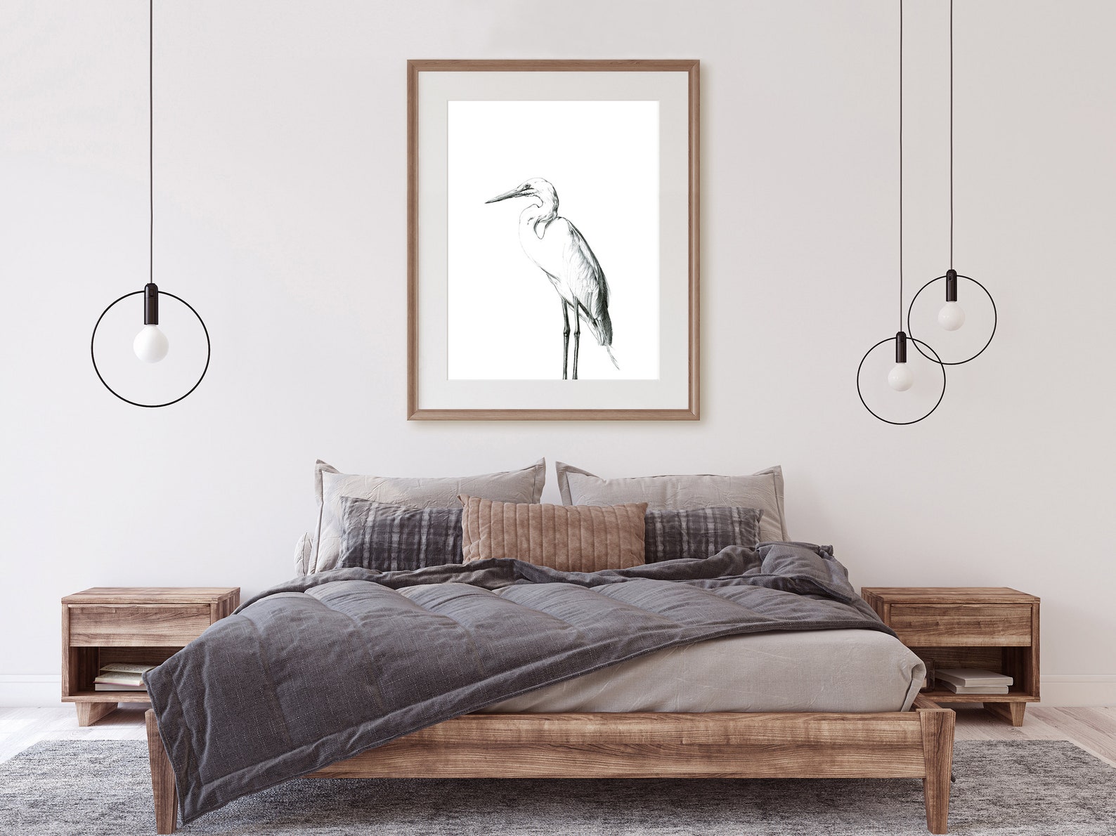 Great White Heron Heron Wall Art Heron Painting Wetland Etsy