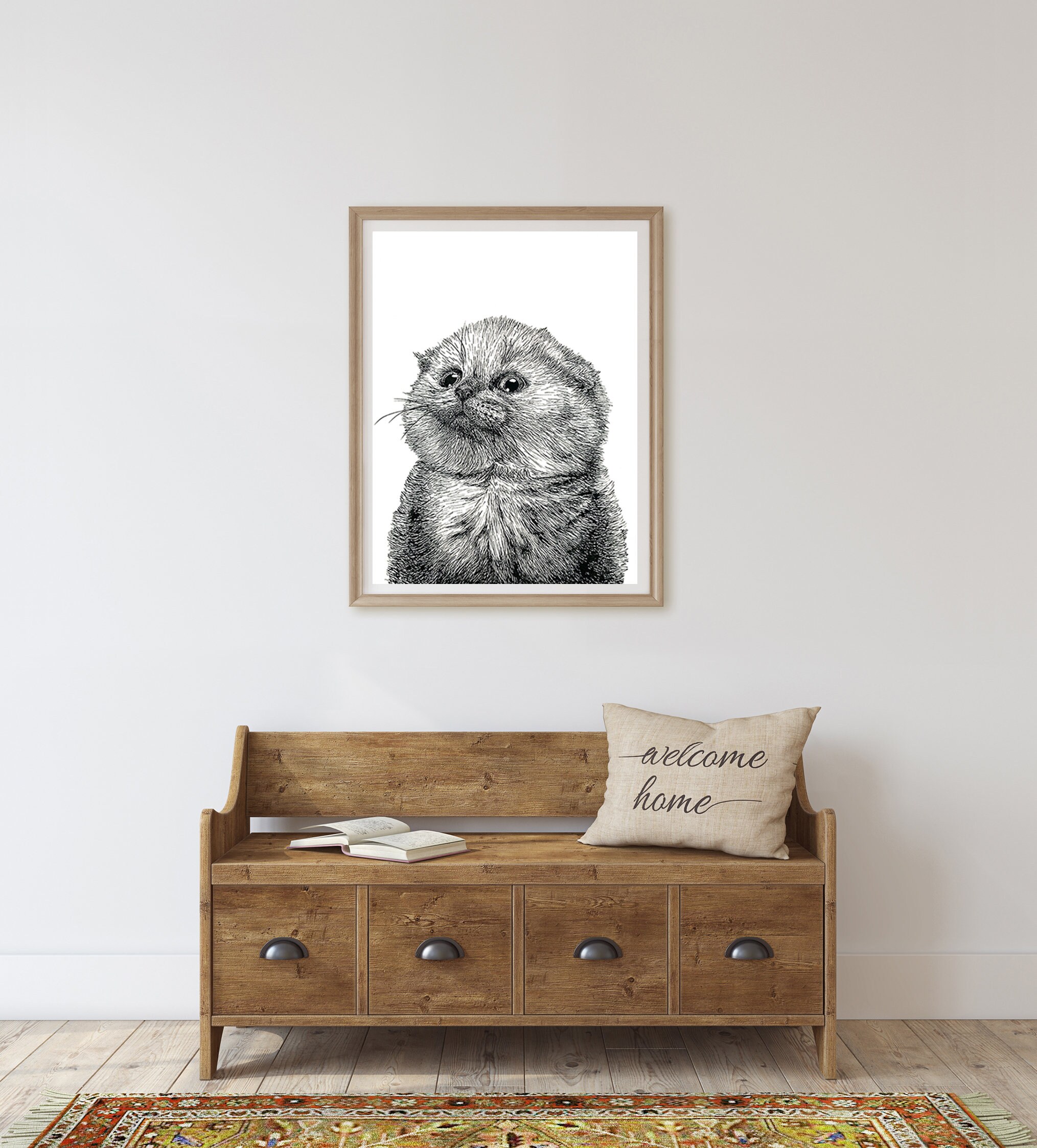 Cat Print, Printable Wall Art, Cat Drawing, Cat Ink, Kitten Art, Cat ...