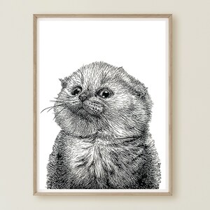 Cat Print, Printable Wall Art, Cat Drawing, Cat Ink, Kitten Art, Cat Digital Download, Kids Room Wall Art, Pet Portrait, Kids Room Cat Print