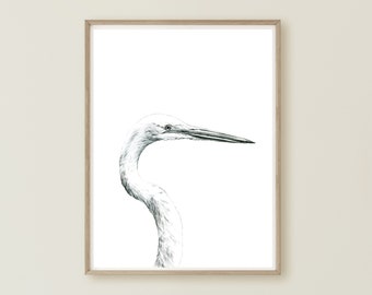 Great White Heron, Heron Wall Art, Heron Painting, Wetland Bird, Heron Room Decor, Egret Painting, Bird Print, Minimal Bird Print