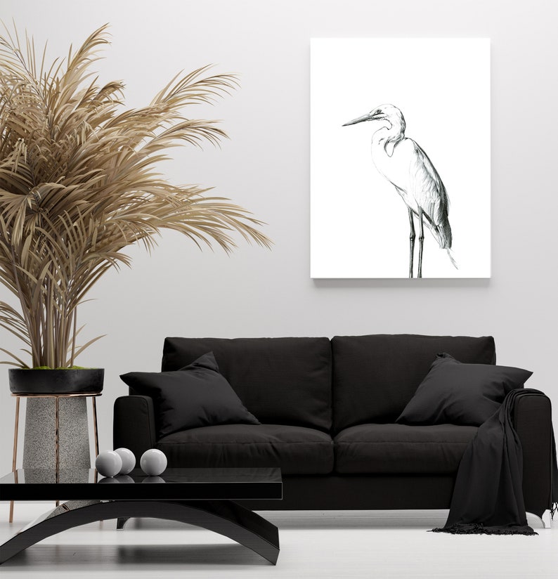 Great White Heron, Heron Wall Art, Heron Painting, Wetland Bird, Heron