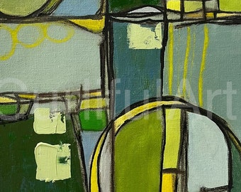 9x12in Green/Blue Abstract Acrylic Painting Unframed Original Artwork- Handmade Gift
